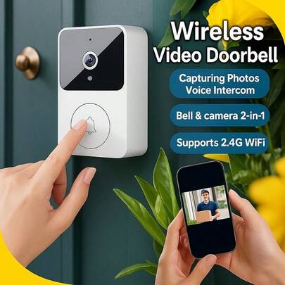 Wireless Doorbell Camera, Video Doorbell, Smart Doorbell Camera, HD Night Vision & Motion Alerts, Notification Push, Mobile Remote View, Voice Change, Two-Way Audio, Home Security & Surveillance, 2.4GHz Wifi, Rechargeable, Photo Recording, Cloud Storage, Smart App Control, Compact Design