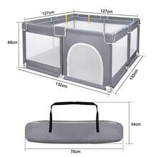 Playground Fence 127*127*68cm/150*180*68cm, Foldable Plastic Activity Center, Comes With 50 Coloured Balls, Breathable Mesh Fabric (Black/Dark Grey).
