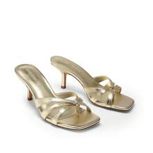 Women Crisscross Strap Kitten Heeled Sandals Fashionable Casual Slip-On High Heel Mules Comfortable Party Wedding Dress Shoes - 金色 - 查看 7