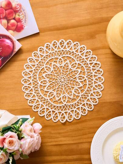 1/2/4/6件装金色波浪蕾丝刺绣圆形餐垫，波西米亚镂空设计，厨房装饰，餐桌垫，防滑杯垫/碗垫/盘子垫，适用于节日、派对、生日、婚礼、晚宴、办公室、咖啡桌、家居装饰，四季皆宜