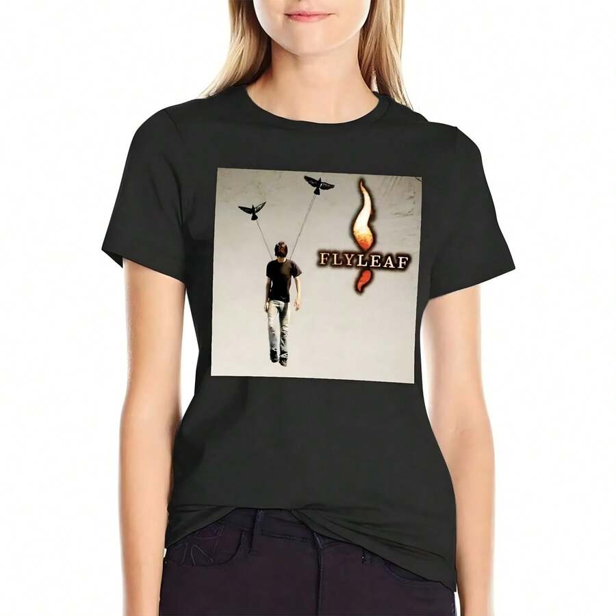 Flyleaf Logo T-Shirt Female Blacks Sweat New Edition Cropped T Shirts For Women - Black - View 1