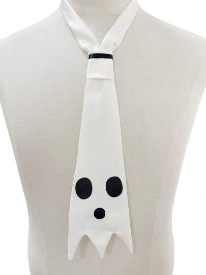 Corbata con forma de fantasma inspirada en Maka de Soul Eater, accesorio de cosplay de anime unisex, corbata de satén blanco novedad para Halloween y eventos de cosplay