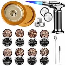 Ahumador de Cocteles, Kit Ahumador Cocteles con 8 Sabores, Antorcha de Cocina,3 Piedras de Whisky de Acero Inoxidable,Cepillo, Cuchara para Infusor de Cócteles Bourbon Whisky Frutos Secos Queso - Negro - Ver 1