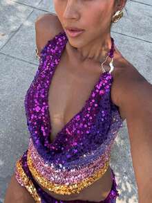 2026 New Arrival Women's Halter Neck Sequined Top Designer-Inspired High-Fashion Women's Wear Spring/Summer Collection - 彩色 - 查看 2