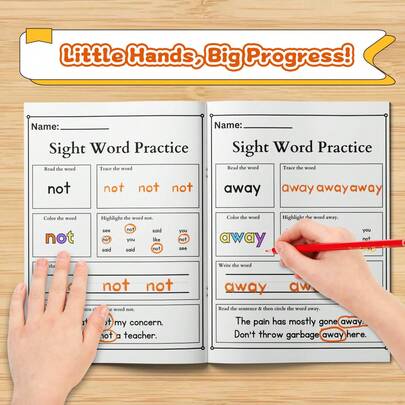 Cuaderno de ejercicios de entrenamiento de palabras - Traza, copia y deletrea palabras con pistas de imágenes, actividades de formación de palabras y líneas de escritura claras, páginas de práctica mixta para desarrollar el vocabulario, la conciencia fonética, la caligrafía y la atención