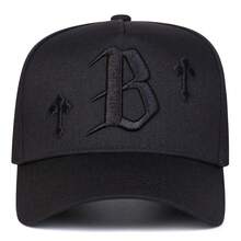 1pc Men's B Truck Driver Hat, Personalized Letter & Cross Embroidery Baseball Cap, Streetwear Fashion 5-Panel Hat, Outdoor Sun Protection Casual Cap, Suitable For Spring, Autumn, Travel, Beach - Black - View 3
