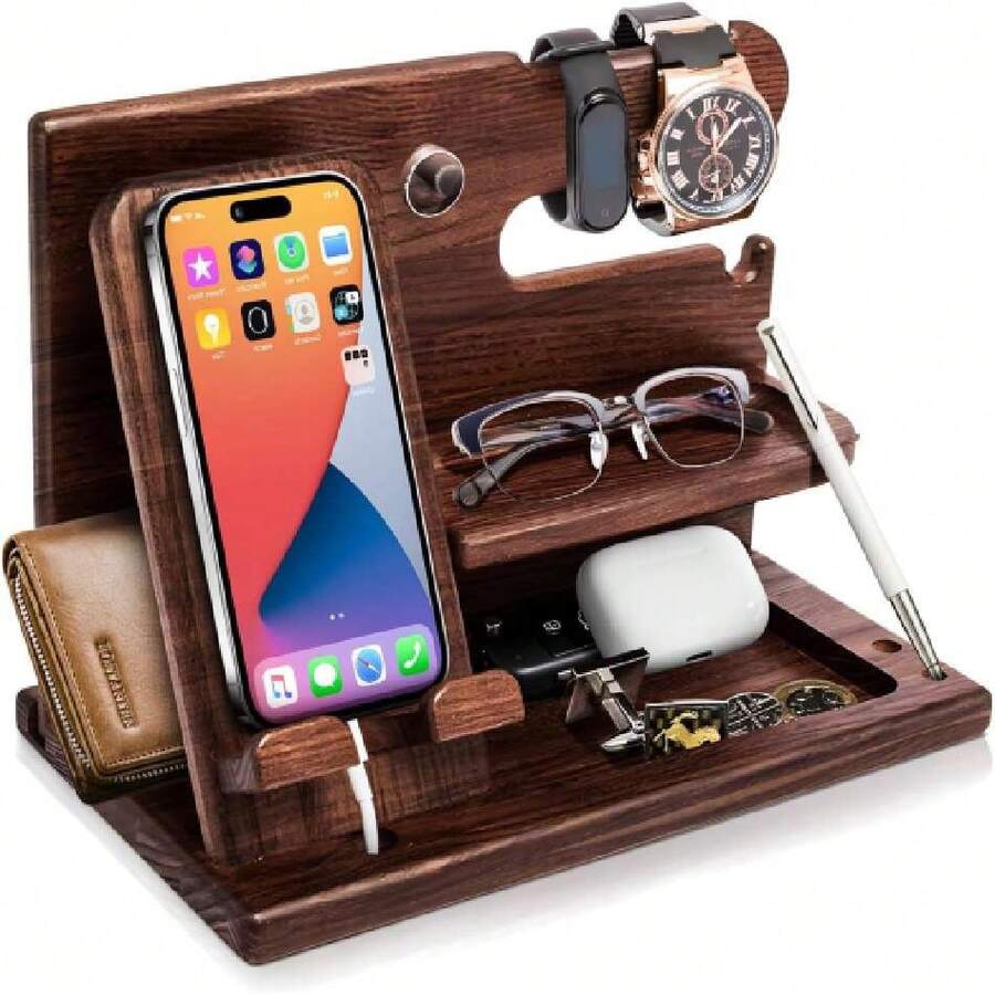 Regalo para Hombre y Mujer, Organizador de Buro y Escritorio, Organizador para Celular, Relojes, Llaves, Cartera, Accesorios para Hombre, Regalo de Cumpleaños para Papá, Marido, Novio,40811975 - Multicolor - Ver 1