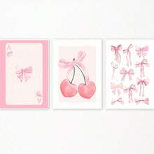3pcs Pink Bow Watercolor Wall Art Prints, Girly Canvas Painting, College Style Poster Decor, Suitable For Bedroom, Living Room, Office, Dorm Room Decoration, Frameless - Multicolor - View 15