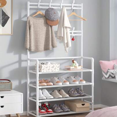 Arara Sapateira Cabideiro Multiuso 4 Andares com Ganchos e Suportes Preto ou Branco 20 Pares Sapato