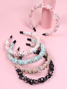 5pcs Girls' Ditsy Floral Fabric Pleated Headbands, Fresh Style For Daily Life And Vacation, Spring/Summer - Multicolor - View 3