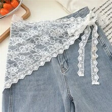 Lace Patchwork Tie Decoration Stylish Scarf - Cánh hoa hình tam giác màu trắng - Xem 11