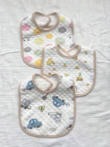 Set de 3 baberos con forma de U de algodón con aire y estampado de dibujos animados para bebé, color aleatorio - Multicolor - Ver 7