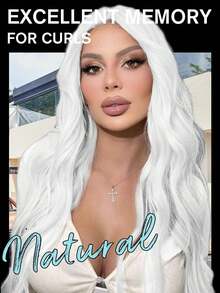 长款波浪卷刘海假发，白色合成假发，女士款，适合角色扮演