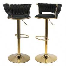 Modern Velvet 360-Degree Rotating Height Adjustable Bar Stool (Set of 2) with Backrest and Pedals - Schwarz - Übersicht 11