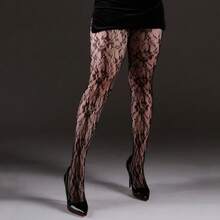 Vintage Dark Pattern Lace Pantyhose 1/2 Pair Women's High Elastic Hollow Mesh Pantyhose - Black Mesh Transparent Stockings, Y2K Style Full Coverage To Transparent Style (20/D) Elegant Sexy Design, Suitable For Party, Photography, And Daily Wear Sexy Slimming Design Suitable For Dresses / High Heels / Little Black Dress / Dates / Commuting Multi-Scene Wear Soft Skin-Friendly Fabric - 一雙黑色提花褲襪 - 查看 4