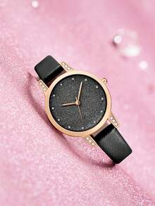 1 chiếc đồng hồ nữ thạch anh mặt lớn thời trang và thanh lịch, đính đá, kiểu dáng tối giản thường ngày, phù hợp cho đi làm, hẹn hò và các buổi gặp gỡ. - màu đen - Xem 4