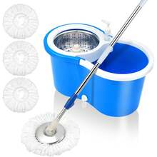 Spin Mop And Bucket, Mop And Bucket With Wringer Set For Home, 360 Spinning Mop Bucket Floor Cleaning Tool With 3 Microfiber Mop Replacement Head Refills, 61" Extended Handle For Floor Cleaning Home(Blue) - 藍色 - 查看 12