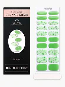 20pcs St. Patrick's Day Semi-Cured Gel Nail Strips, Fresh Green Four-Leaf Clover UV Gel Nail Wraps, Salon Quality, Easy To Apply, Nail Stickers Perfect For Women's Holiday Celebrations - Green - View 3