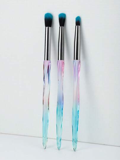 3pcs Eye Shadow Brush Makeup Brush Transparent Crystal Diamond Plastic Handle Eye Brush Smudge Brush Set Nose Shadow Brush Concealer Brush Portable Soft Hair Professional Makeup Tools.