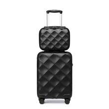 20 Inch Carry On Cabin Luggage Set Of 2 ABS Hardshell Suitcase With 13 Inch Beauty Case Diamond Pattern Lightweight Spinner Wheels Telescopic Handle And TSA Lock - Black - View 12