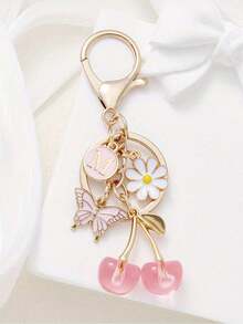 1pc Pink Cherry Blossom & Butterfly Keychain With A-Z Alphabet Letters, Flower & Butterfly Charms, Round Ring Clasp For Women's Bag/Purse/Car Keys - Birthday/Christmas/Anniversary Gift (Ized Initial Key Ring) - Multicolor - View 23