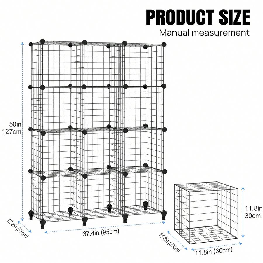 Royalswill 6-12 Piece Modular Metal Cube Storage Rack, Versatile DIY Wire Shelving Unit, Suitable For Use As A Partition, Wardrobe, Bookcase Or Shelving Unit In Living Rooms, Bedrooms And Offices - Negro - Ver 1