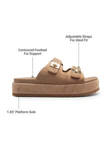 Women's Raffia Espadrilles 1.85-Inch Platform Sandals Comfortable Wedge Sandals Adjustable Buckle Cute Slide Beach Vacation Summer Shoes - 棕色 - 查看 2