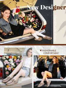 Salkin 全新时尚休闲设计师女士休闲鞋，手工运动鞋系带乐福鞋，轻便透气柔软舒适鞋，防滑耐用平底，仿麂皮外底，适合连衣裙、牛仔裤，适合中年、青年、学生、日常散步、徒步旅行、礼物、春/夏/秋季，加大码 - 米色 - 查看 3