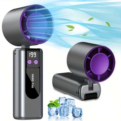 2026新款可充电手持USB涡轮风扇，内置锂电池，迷你半导体涡轮风扇，续航时间长，风力强劲，90°可折叠设计，包含充电线，可佩戴，199档风速调节，快速制冷技术，轻巧便携，适合居家和户外使用，1800mAh电池容量，可爱小物，母亲节礼物，卧室装饰，花园，厨房装饰，夏季，海滩，旅行必备，房间装饰，软萌可爱，毕业季礼物