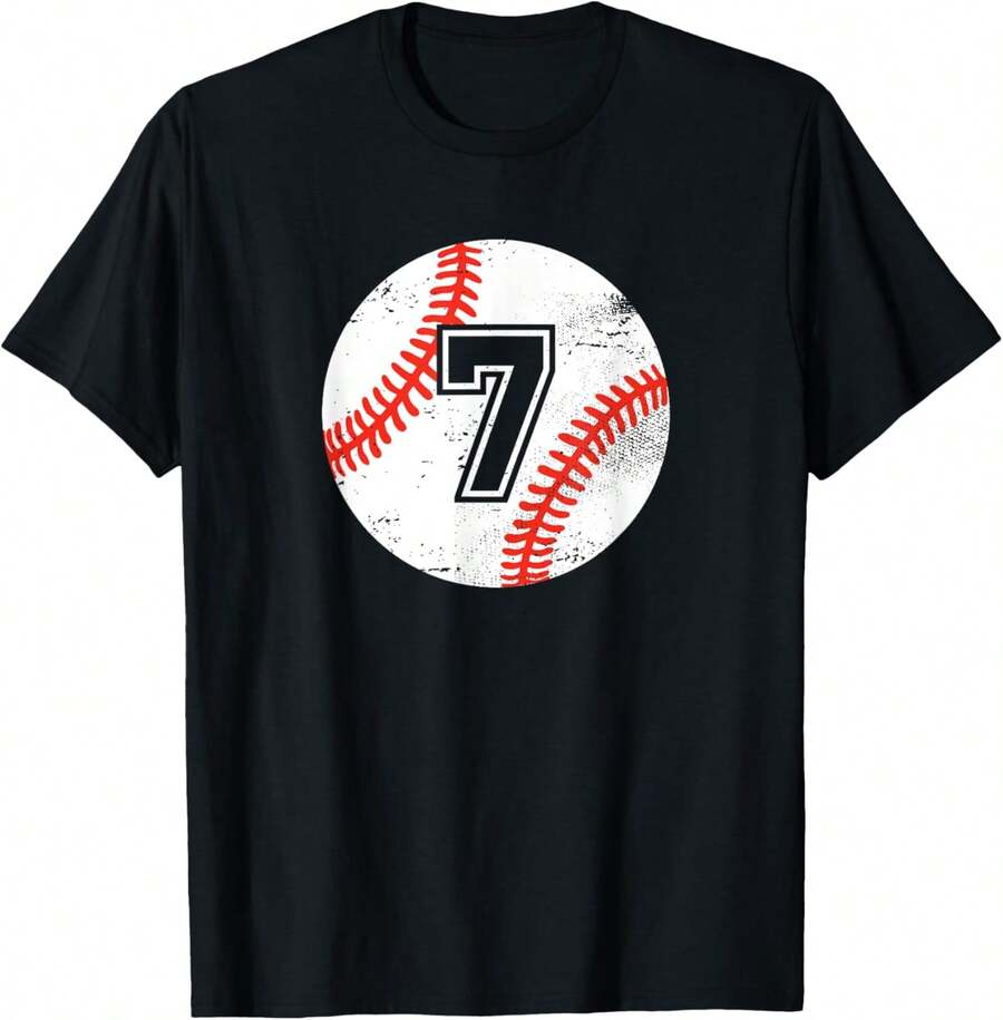 Baseball Player #7 Baseball Mom Dad Jersey Number 7 Vintage T-Shirt - màu đen - Xem 1
