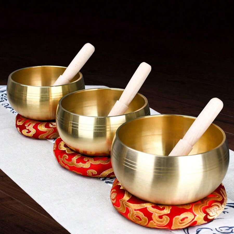 High-Quality Nepalese Singing Bowl, Gold-Colored Double-Sided, Meditation Bowl For Relaxation, Suitable For Yoga, Spiritual Practice, Stress Relief, Can Be Given As A Small Gift, Handcrafted Meditation Sound Bowl For Yoga, Meditation And Spiritual Healing - Multicolor - View 1