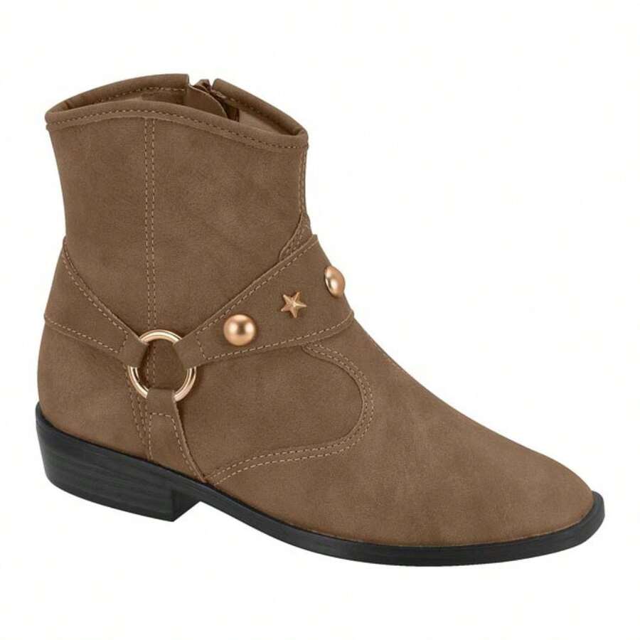 Bota Infantil Molekinha Cano Curto Salto Baixo Detalhada Nova 2183205 - Castanho - Visão 1