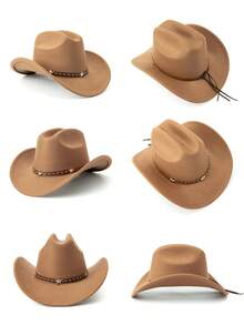 Unisex Felt Fedora Hat Decorated With A Star And Belt Buckle, Suitable For Parties, Western-Themed Events, Gatherings, Role-Playing, Graduation Ceremonies, Costume Balls, Festivals, Birthday Celebrations, Music Festivals, Hiking Trips, As Well As Daily Photo Shoots. - Style 1 - View 3