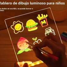 Pizarrón mágico con iluminación, de 15 X 15 CM, incluye juego de 7 plumones, base para sostener e iluminar y pañuelo de microfibra, al dibujar se ilumina - Blanco - Ver 6