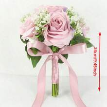 Artificial Roses Babys Breath Flowers Bouquet Bridal Bridesmaid Faux Rose Bouquet, Silk Gypsophila Fake Flowers Wedding DIY Home Table Vase Decoration Faux - Multicolor - View 11