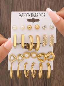 Bộ 22-10 đôi bông tai kim loại phong cách Bohemian thời trang dành cho nữ, thiết kế hình học phóng khoáng, phù hợp để đeo hàng ngày, dự tiệc hoặc làm quà tặng ngày lễ. - Kiểu Vàng Hai - Xem 15