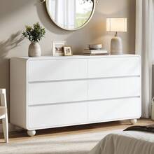 GIKPAL Dresser For Bedroom 6 Drawers, 53" Wide Wood Chests Of Drawers With Handleless & Curved Profile Design, Modern Dresser For Living Room, Entryway - 白色 - 查看 11