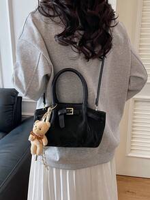 复古撞色手提包，时尚单肩包，独特个性化斜挎包，带吊坠，适合购物、装钱包，适合年轻女性、大学生、新手、白领人士。是办公室、大学、工作、商务、通勤、户外活动、旅行和野餐的理想之选。 - 彩色 - 查看 11