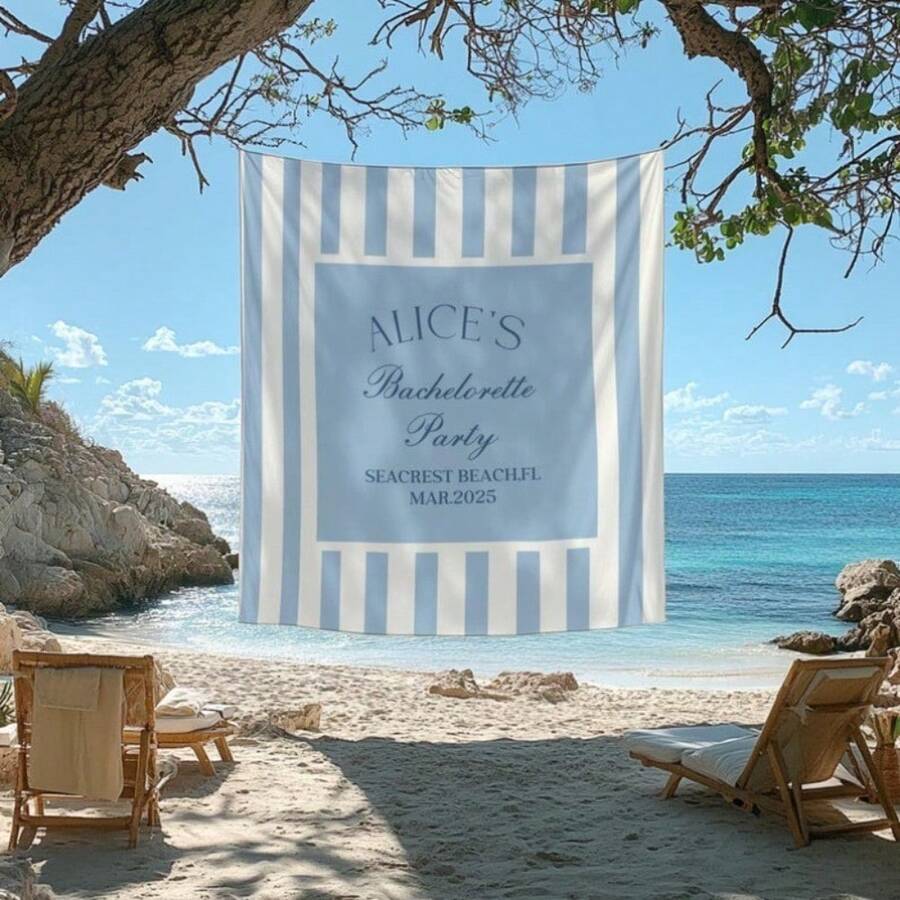 Coastal Bachelor Party Tapestry, Boho Beach Wedding Guest List Banner, Light Peach Beige Polyester Fabric Wall Hanging, Aesthetic Souvenir Decor For Warm Coastal Toasts, Celebrations, Valentine's Day, St. Patrick's Day, March Madness, Coachella, Spring Break - 彩色 - 查看 1