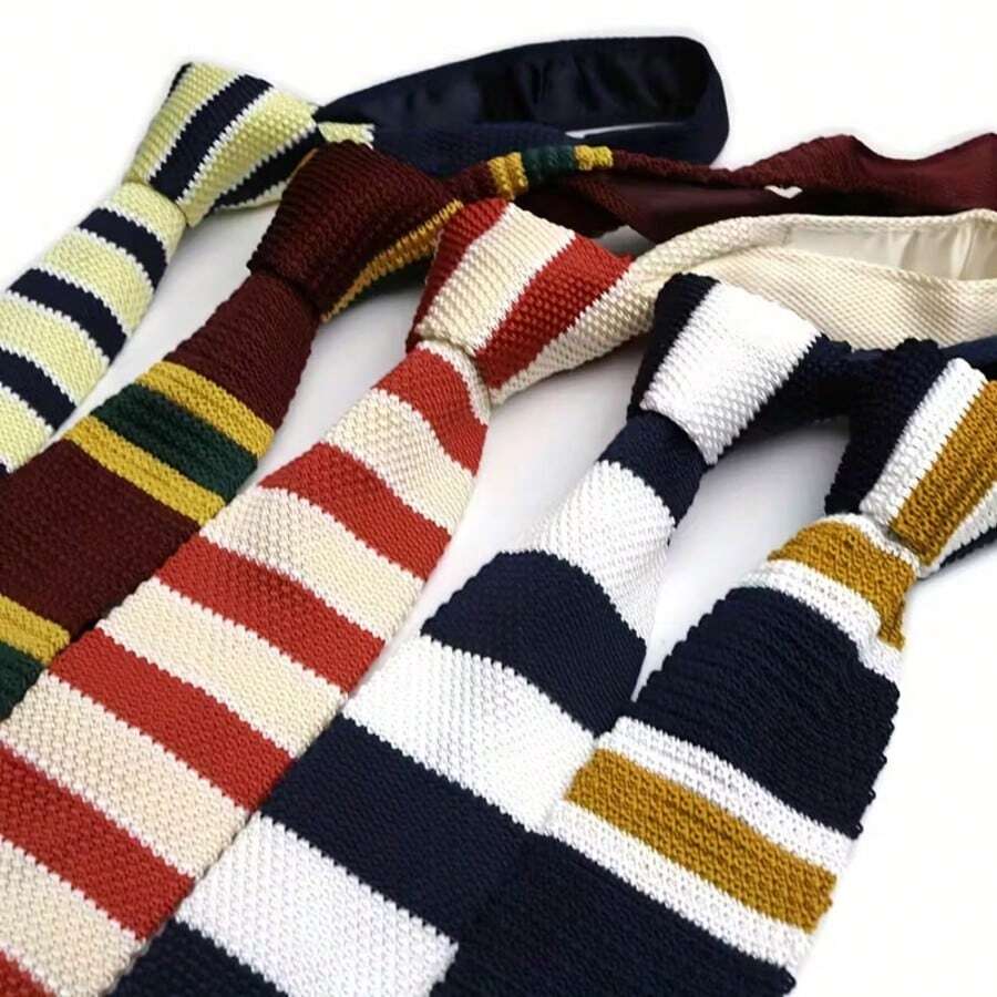 1pc Unisex Casual Polyester Striped Knitted Necktie, Suitable For All Seasons - Multicolor - View 1