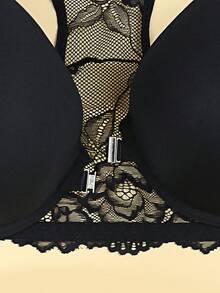 EMUPER 1件装加大码蕾丝前扣文胸，性感舒适的加大码女士内衣 - 黑色 - 查看 9