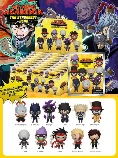  1个/3个 Crunchyroll 官方授权盲盒钥匙扣，随机一个八百万百、葡萄汁或其他角色神秘盒可爱卡通动漫人偶包包装饰惊喜生日礼物收藏摆件节日礼物