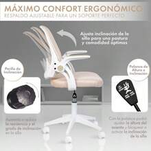 MAGMALIFE Silla de Oficina Natti Ergonómica con Respaldo de Malla Transpirable Altura e Inclinación Ajustables Reposabrazos Abatibles 90° Ruedas 360° Silenciosas y Base Reforzada Soporta 150 kg - Beis - Ver 6