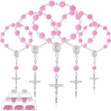 30pcs Mini Rose Rosary Baptism Gifts, Including 15pcs Pink Mini Rose Rosary Gifts, 15pcs Organza Bags And 15pcs Bracelets, Suitable For Catholic First Communion, Baptism, Wedding, Celebration Events And Parties - Multicolor - View 2