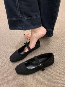 女士复古芭蕾舞鞋，舒适低跟平底鞋，系带搭扣麂皮玛丽珍平底鞋，棕色 - 黑色 - 查看 3