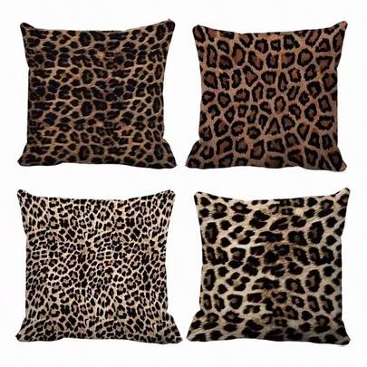 4pcs Leopard Print Pillow Case, Cushion Cover Set, Square Pillow Sham, Home Decor For Living Room, Sofa, Loveseat, 45x45cm, Machine Washable