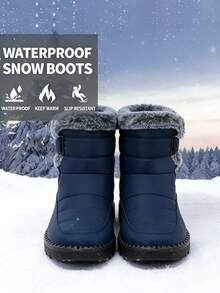 Women's Outdoor Snow Boots, Thermal Lined Thick Mid-Calf Boots, Round Toe Flat Heel, Waterproof Anti-Slip High-Top Boots, Warm Winter Boots For Middle-Aged Women, Size 36-45 - 升級款藍色 - 查看 4