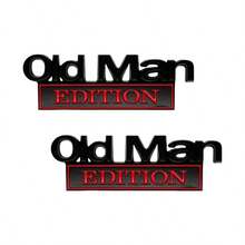 2PCS Old Man Edition Car Emblem Sticker - 3D Metal Sticker Badge Decal Car Fenders Side Rear Tailgate Bumper - Funny Edition Nameplate Decal Truck SUV BlackRed - BlackRed - 查看 2