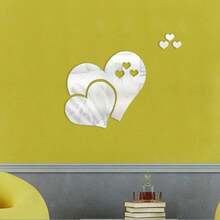 1pcs Heart-Shaped Mirror Wall Stickers, Decorative Background Wall, Acrylic Mirror, 3D Heart-Shaped Home Decoration Back To School Room Decor School Supplies - 愛心金色 - 查看 3