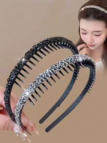 4pcs Women's Versatile Colorful Crystal Rhinestone Hair Hoops, Simple Anti-Slip Hair Accessories For Daily Use, Suitable For Washing Face, Makeup - Multicolor - View 3